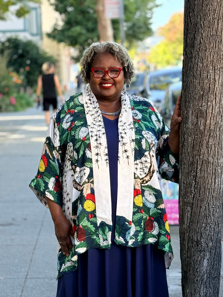 Citron Open Front Kimono-Umbrella Flowers