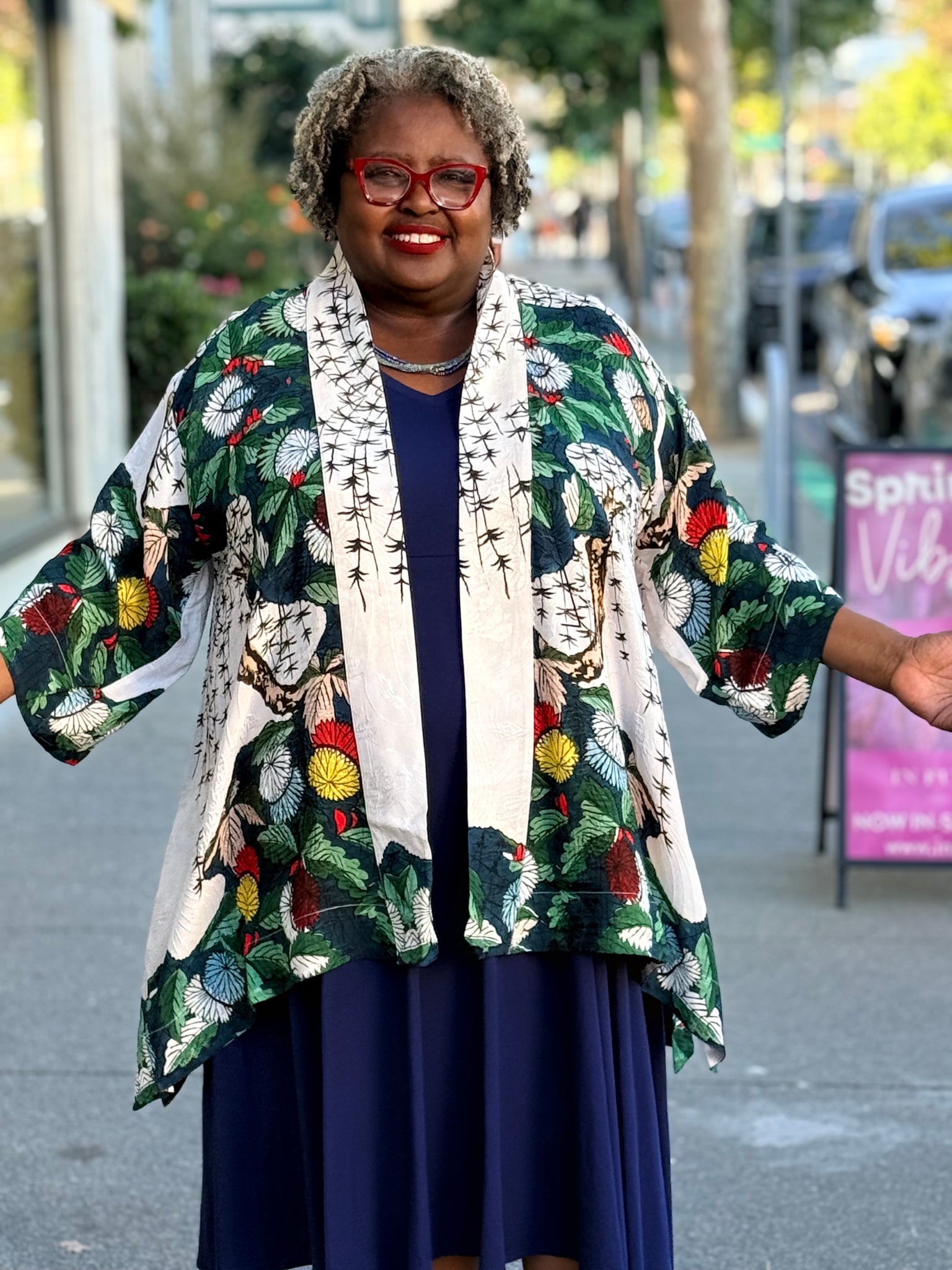 Citron Open Front Kimono-Umbrella Flowers – In Full Swing