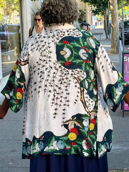 Citron Open Front Kimono-Umbrella Flowers