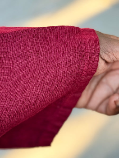 Pure Plus Linen Dress With Pockets- Wine