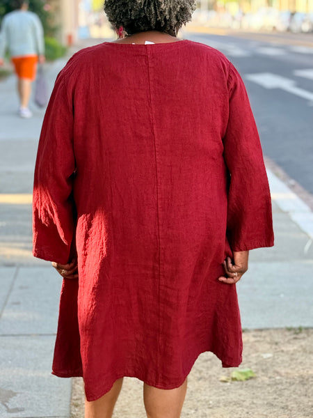 Pure Plus Linen Dress With Pockets- Wine