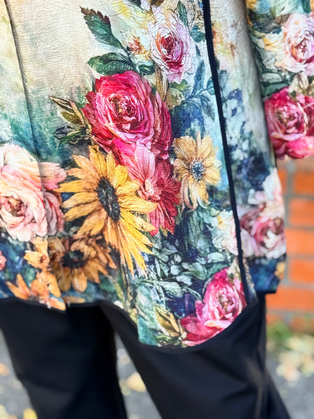 Citron Mandarin Tuck Blouse- Vintage Floral Art