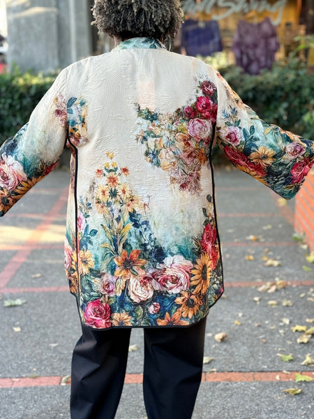 Citron Mandarin Tuck Blouse- Vintage Floral Art