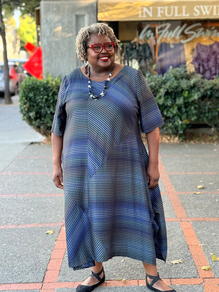 Niche Florence Dress- Blue Shimmer Stripe