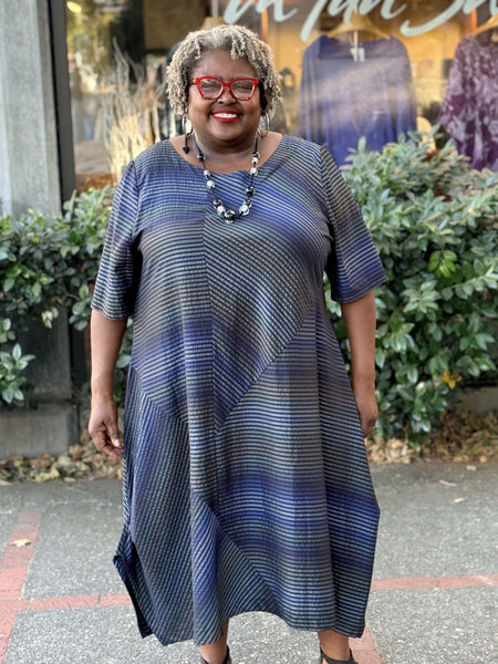 Niche Florence Dress- Blue Shimmer Stripe