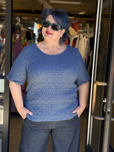 Eileen Fisher Bubble Jacquard Crew Neck Tee-Cold Spring