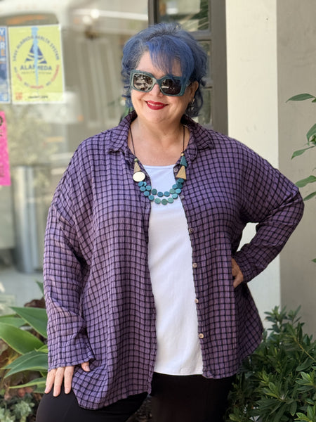 Cut Loose One SIze (XL) Crinkle Plaid Swing Shirt-Whisper
