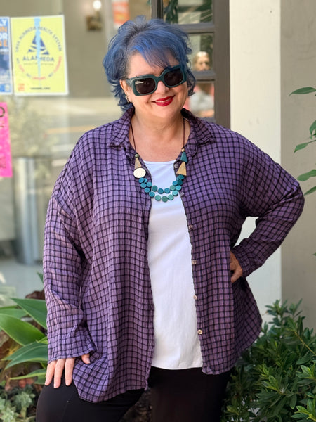 Cut Loose One SIze (XL) Crinkle Plaid Swing Shirt-Whisper