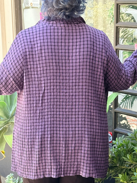 Cut Loose One SIze (XL) Crinkle Plaid Swing Shirt-Whisper