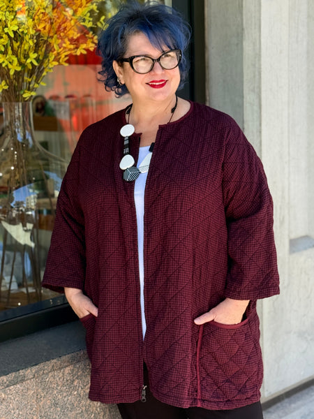 Cut Loose One Size Quilted Check Zip Coat-Cinnabark