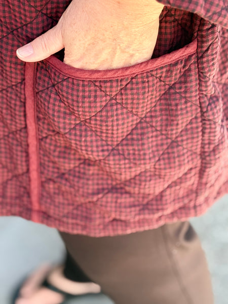 Cut Loose One Size Quilted Check Zip Coat-Cinnabark