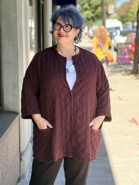 Cut Loose One Size Quilted Check Zip Coat-Cinnabark