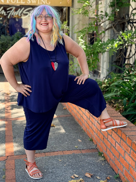 Blue Sky Bamboo Knit Yoga Capri- Indigo