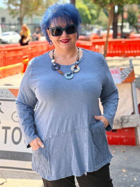 Jess and Jane Mineral Washed Tunic Top-Vintage Denim