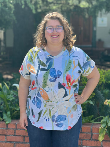 Jess and Jane Cotton/Modal Short Sleeve V-Neck-Lemonade