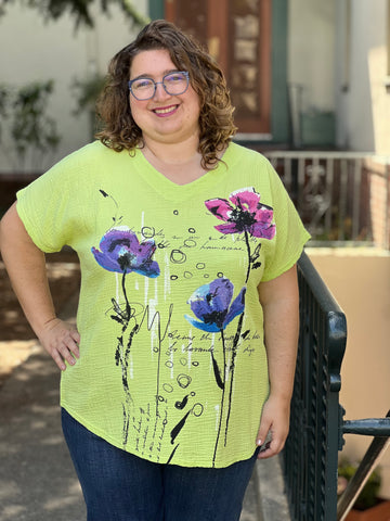 Jess and Jane Gauze Short Sleeve-Lime Postcard