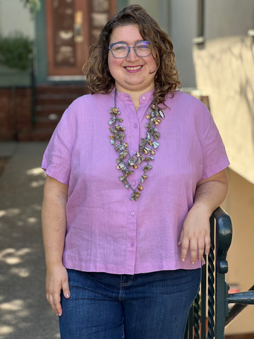 Eileen Fisher Organic Linen Delave Band Collar-French Lilac