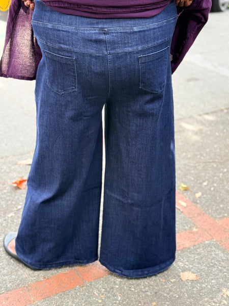 Kleen Denim Knit Wide Leg Jeans- Dark Blue
