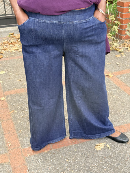 Kleen Denim Knit Wide Leg Jeans- Dark Blue