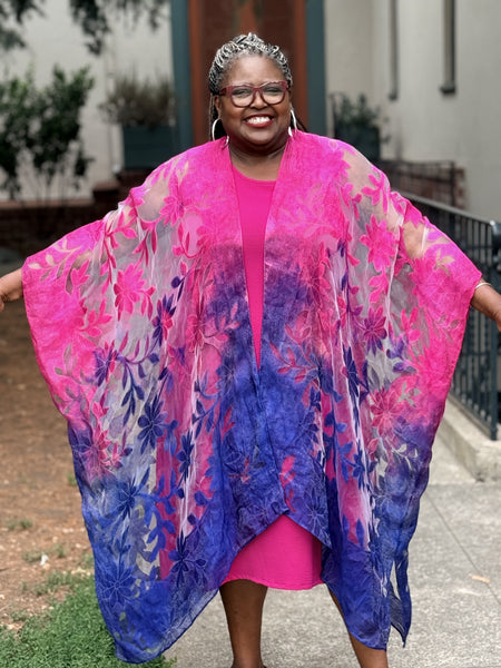 Spain In America Long Burnout Kimono-Fuschia/Purple
