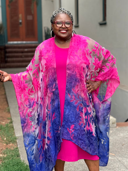 Spain In America Long Burnout Kimono-Fuschia/Purple
