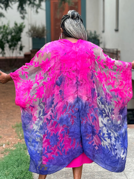 Spain In America Long Burnout Kimono-Fuschia/Purple
