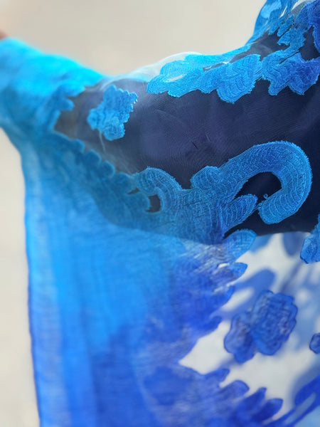 Spain In America Long Burnout Kimono- Turquoise/Royal