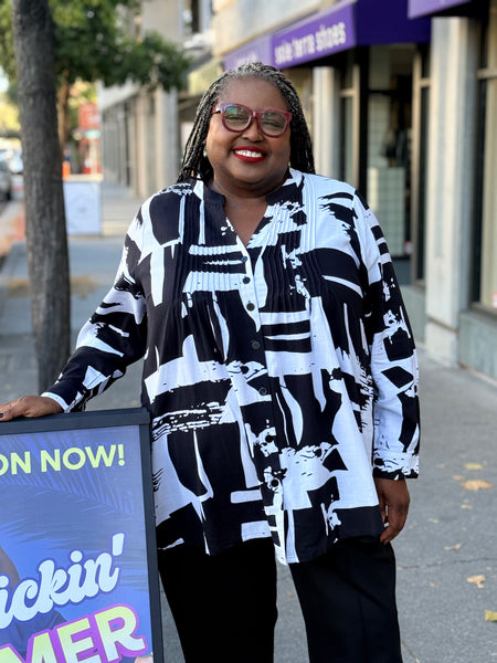 Blue Sky Margate Blouse-B/W Block
