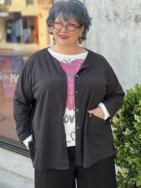 Kleen Cotton Knit 3/4 Sleeve Cardigan-Black