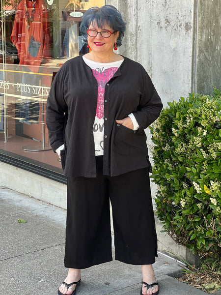 Kleen Cotton Knit 3/4 Sleeve Cardigan-Black