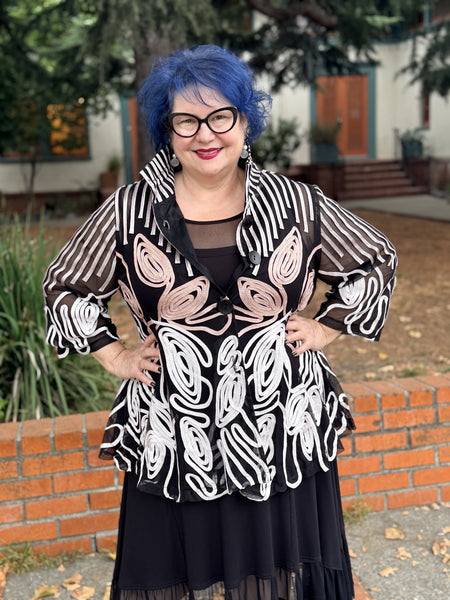Damee Stripe and Swirl  Soutache Flare Jacket