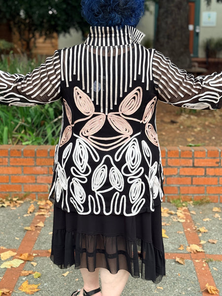 Damee Stripe and Swirl  Soutache Flare Jacket