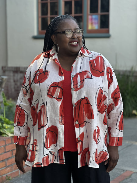 Thanny Block Print Linen Shirt- Orange