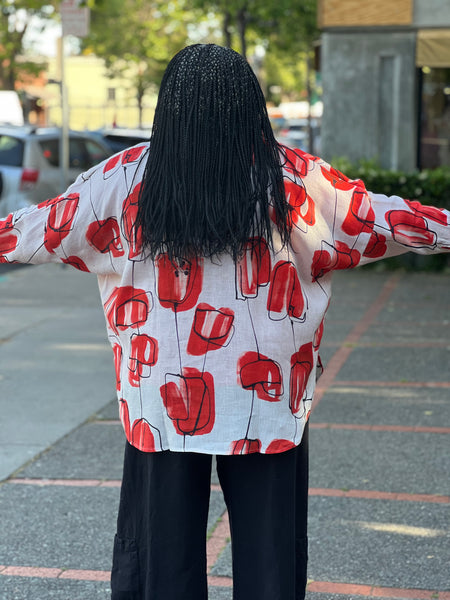 Thanny Block Print Linen Shirt- Orange