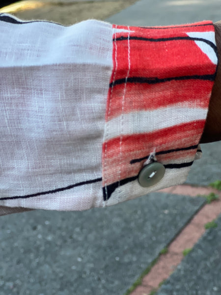 Thanny Block Print Linen Shirt- Orange