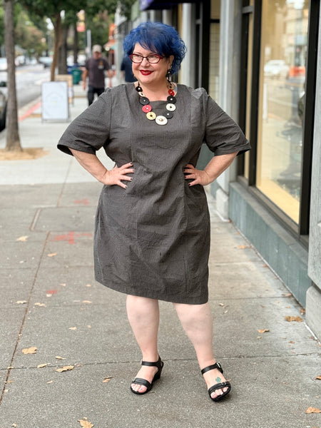Niche Friday Dress -Grey Crush Stripe