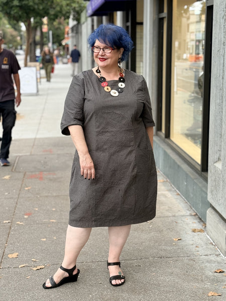 Niche Friday Dress -Grey Crush Stripe
