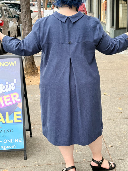 Niche Twin Button Dress- Navy Dune