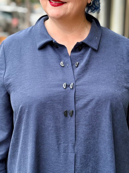 Niche Twin Button Dress- Navy Dune