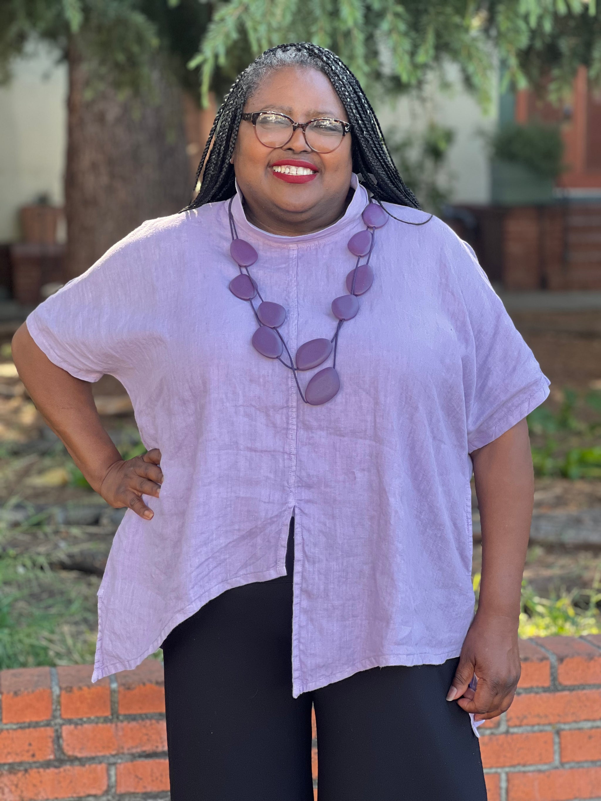 Gerties Linen One Size Asymmetrical Top-Lavender – In Full Swing