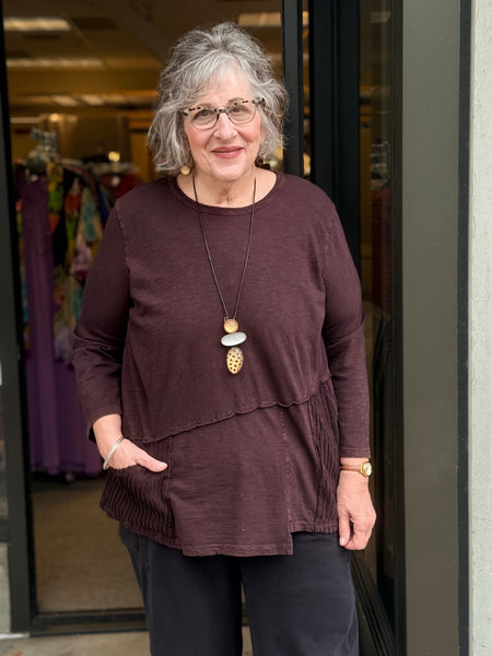 Jess and Jane Mineral Washed Tunic Top-Espresso