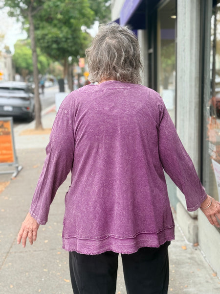 Jess and Jane Cotton Slub Pocket Top with Trim-Plum Lillian
