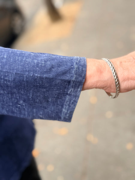 Jess and Jane Solid Mineral Washed Top Gauze Pocket-Denim