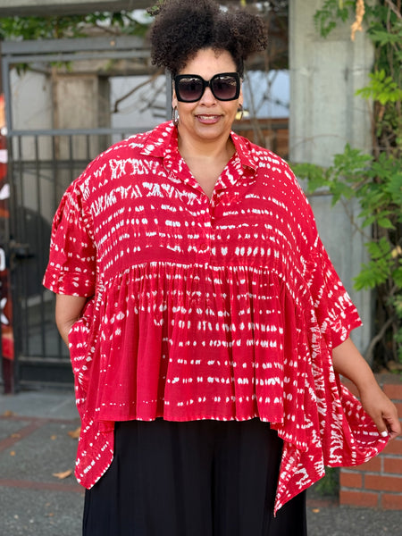 PREORDER: Kedem Sela Shirt-Red Shibori Cotton-OS