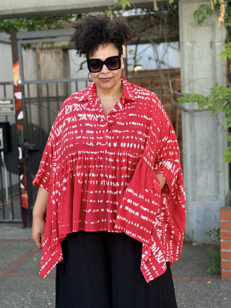 PREORDER: Kedem Sela Shirt-Red Shibori Cotton-OS