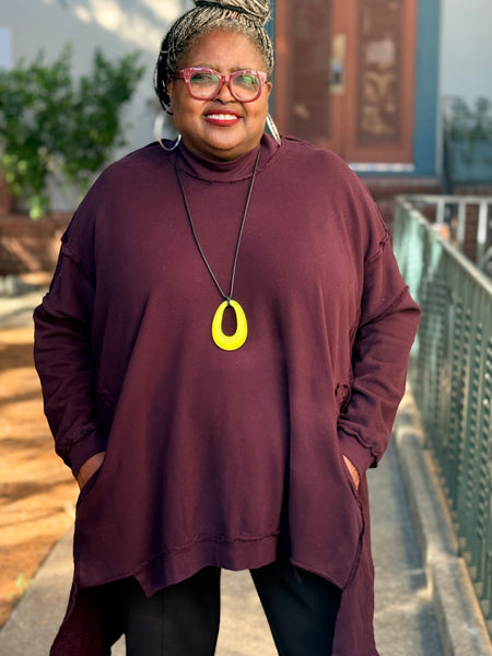 Bodil French Terry One Size Pocket Top-Elderberry