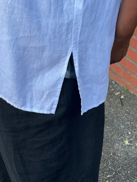 Eileen Fisher Organic Linen Classic Collar Short Sleeve-White