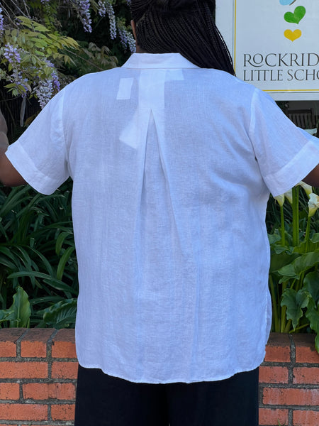 Eileen Fisher Organic Linen Classic Collar Short Sleeve-White