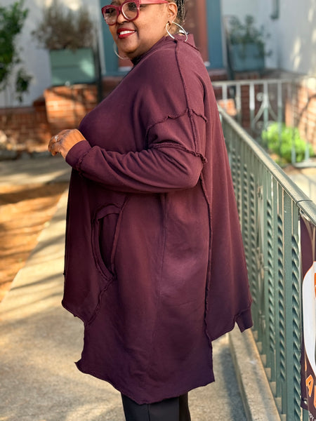 Bodil French Terry One Size Pocket Top-Elderberry