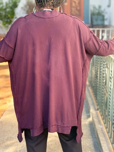 Bodil French Terry One Size Pocket Top-Elderberry